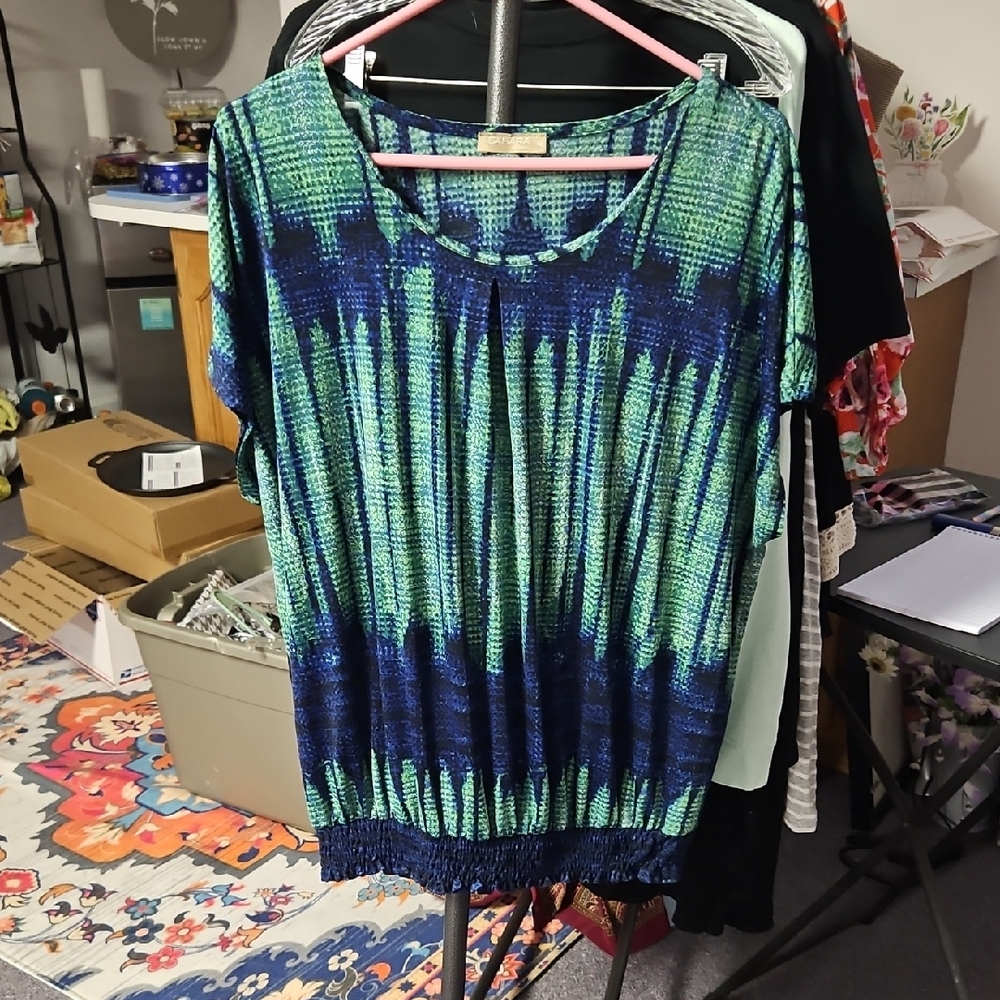Vibrant Green and Blue Women's Blouse